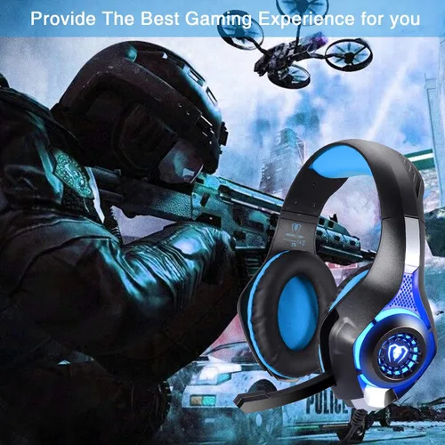 Vista 7 de BlueFire Auriculares con cable para juegos para PS4, PS5, Xbox One, PC, auriculares con sonido envolvente, micrófono con cancelación de ruido, Azul