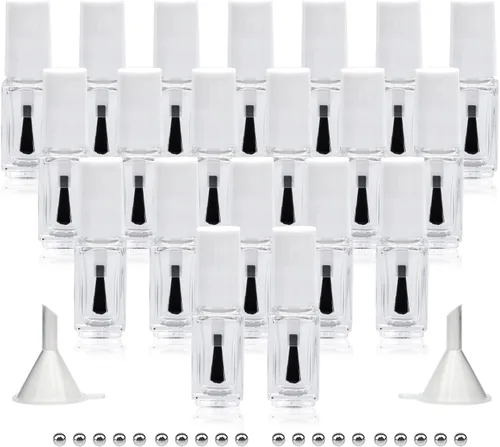 Vista 7 de Botellas vacías de esmalte de uñas con cepillo redondo de 0.17 onzas líquidas, paquete de 20 recipientes pequeños de vidrio vacíos recargables