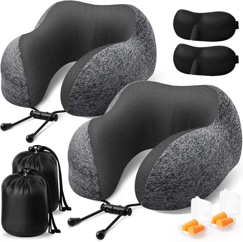 Vista 11 de ExploreBliss Almohada de viaje, almohadas de viaje para dormir en avión, almohada cervical de avión, juego de almohada de espuma viscoelástica