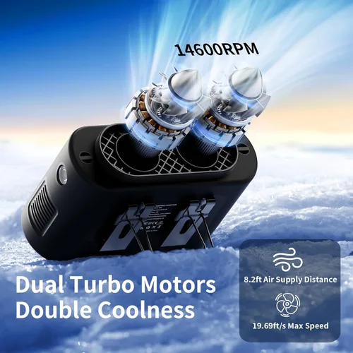 Vista 2 de Socool Ventilador de cintura portátil de 14500 mAh con clip en cinturón portátil, ventilador de camisa de 5 velocidades con doble salida de aire