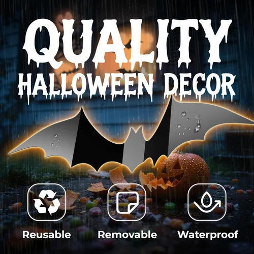 Vista 4 de CLEANGOR 140 piezas de murciélagos para decoración de Halloween, suministros de fiesta de Halloween, calcomanías de pared de murciélagos 3D, bonitas