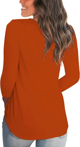 Vista 2 de Tobrief - Camiseta de manga larga con cuello en V para mujer, corte holgado, estilo informal, con bolsillo