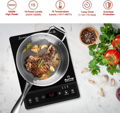 Vista 2 de Duxtop - Parrilla de inducción portátil, quemador de encimera, quemador de inducción con temporizador y sensor táctil, 1800W 8500ST E210C2