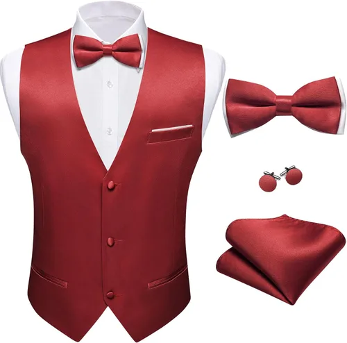 Vista 7 de Barry.Wang Chaleco de traje para hombre, conjunto de corbatín, chaleco A-02-rosa claro