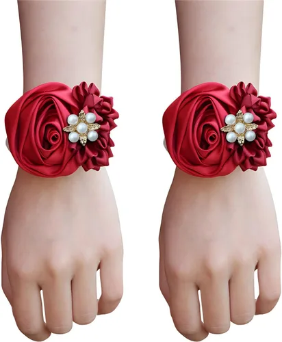 Vista 5 de Boutonniere de rosas de satén, 2 piezas para boda, novio, padrino, padrino, mejor hombre, padre, alfiler de solapa, agujero de botón, flor