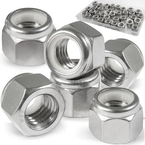 Vista 12 de Paquete de 20 tuercas de bloqueo de 1/2"-13 pulgadas, tuercas de bloqueo de acero inoxidable 304 (A2-70) con inserto de nailon, tuercas de bloqueo