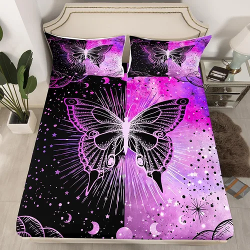 Vista 9 de Manfei Juego de sábanas bajeras de panal de galaxia, tamaño individual, 2 piezas, estampado geométrico hexagonal, funda de cama de cielo estrellado