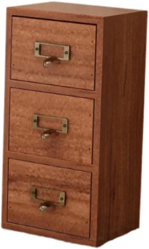 Vista 6 de Caja de almacenamiento de cajones de madera, organizador multiusos, gabinete de almacenamiento de té, compartimento de joyería, gabinete de mesa 3