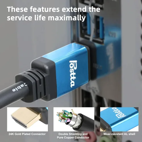 Vista 4 de Postta Cable HDMI de 75 pies con amplificador de señal incorporado HDMI 2.0 V cable con 2 bridas de cables + 2 adaptadores HDMI de piezas compatible