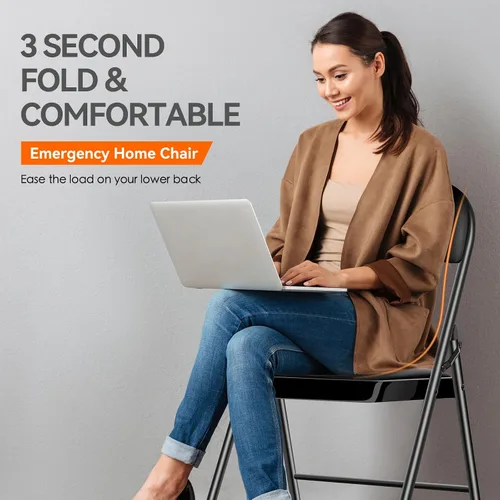 Vista 5 de Fenbeli Paquete de 1 silla plegable con cojín, silla de metal negro con asiento acolchado y marco de acero duradero, sillas plegables de capacidad