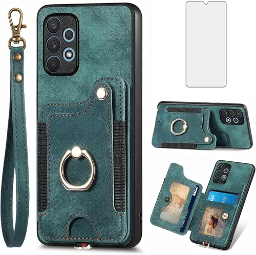 Vista 14 de Funda para teléfono Samsung Galaxy A32 5G 2021 de 6.5 pulgadas con protector de pantalla de vidrio templado, correa de muñeca, cordón