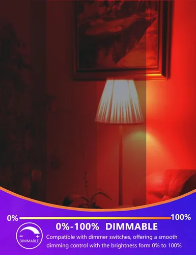 Vista 3 de Bombilla LED roja para dormir, regulable, 100% bloqueo de luz azul, 630 nm, bombillas de luz roja que promueven la melatonina, A15 5 W, base E26