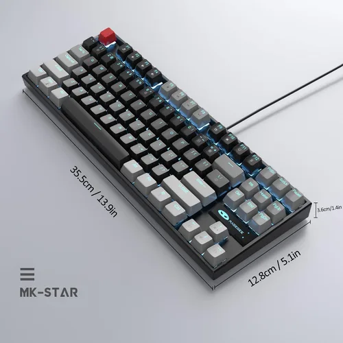 Vista 9 de MageGee - Teclado mecánico para juegos 75%, con interruptor rojo, retroiluminación LED azul, 87 teclas, teclado compacto TKL con cable