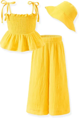 Vista 13 de Aalizzwell Traje de verano para niñas pequeñas con sombrero de 1 a 5 años