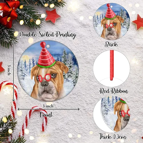 Vista 2 de Adorno de Navidad para perro, Bulldog inglés, adorno colgante de bulldog para árbol de Navidad, adorno de Bulldog para la primera Navidad