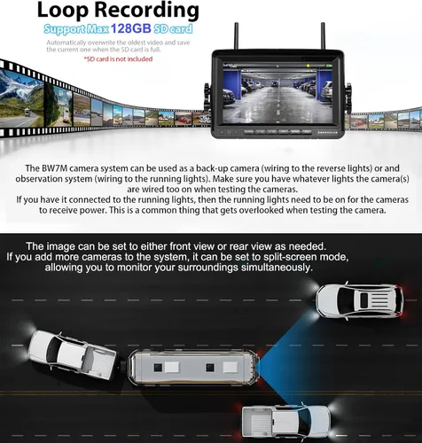 Vista 9 de ZEROXCLUB 1080P 7" Sistema de cámara de respaldo inalámbrica para RV, compatible con Furrion pre-cableado para RV, camión, remolque, monitor DVR