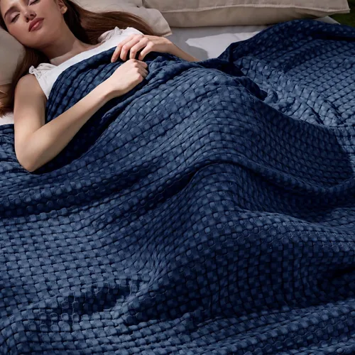 Vista 58 de Bedsure - Manta XL de punto gofre de algodón refrescante - Manta ligera y transpirable de rayón derivado de bambú para personas que se acaloran al