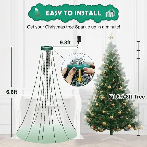 Vista 2 de Luces de cadena para árbol de Navidad con control de aplicación inteligente Ring, 200 LED con sincronización de música, cambio