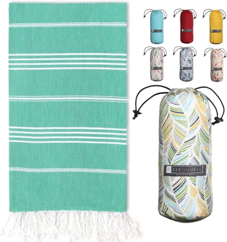Vista 26 de BAY LAUREL Toalla de playa turca con bolsa de viaje, 39 x 71 pulgadas, de secado rápido, sin arena, ligera, grande, toallas de gran