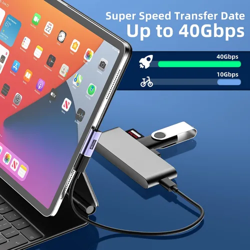 Vista 5 de Adaptador de ángulo recto USB C, 4 unidades, video 8K 60Hz 40Gbps transferencia de datos PD 100W Adaptador USB C de 90 grados compatible