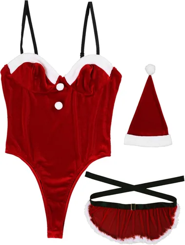 Vista 5 de YONGHS Disfraz de cosplay de Navidad para mujer, con delantal y sombrero