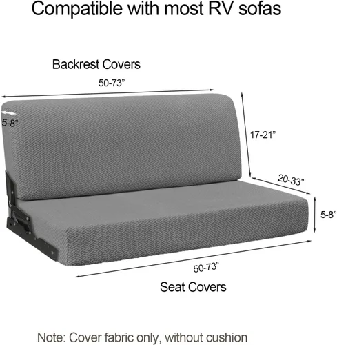Vista 2 de Fundas de sofá de autocaravana para sofá cama - Fundas elásticas de respaldo y asiento de 2 piezas para sofás cama plegables Jackknife (gris)