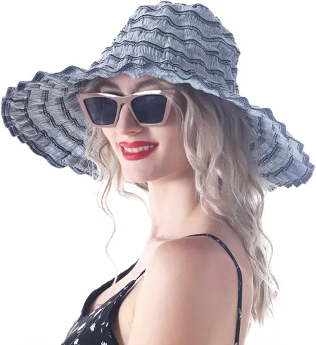 Vista 11 de Sombreros de sol de playa vintage para mujer, sombrero de verano plegable de ala ancha