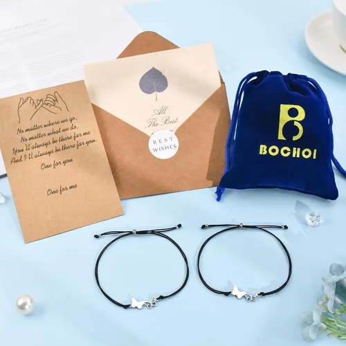 Vista 5 de BOCHOI Pinky Promise - Pulseras a juego para parejas, mejor amiga, mejor amiga, amistad, madre, hija, niña, él, novia, novio