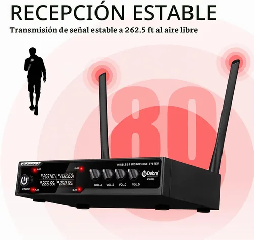 Vista 7 de D Debra Audio VM304 Sistema de micrófono inalámbrico VHF con cuatro micrófonos de mano con interfaz XLR para el hogar, karaoke, boda, conferencia