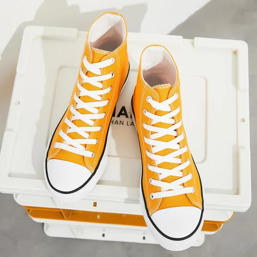 Vista 5 de Zapatillas de lona altas para hombre, zapatos de lona casuales con cordones para hombre, zapatos de lona de moda blanca y negra para caminar