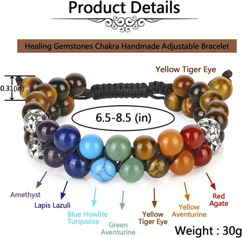 Vista 7 de TOP PLAZA - Pulsera de cuentas de chakras con 7 cristales curativos para yoga, meditación, relajación, ansiedad, para hombre y mujer