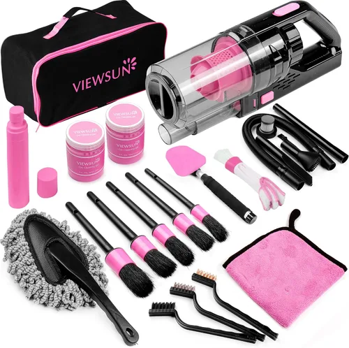 Vista 9 de Kit de Limpieza para Automóvil, Kit de Detallado de Interiores de Automóvil con Aspiradora de Mano de Alta Potencia, Juego de Cepillos de Detallado
