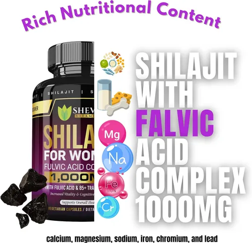 Vista 3 de Shilajit Cápsulas de 1000 mg – Shilajit puro para mujeres con ácido fúlvico orgánico para energía y apoyo inmunológico, suplementos minerales