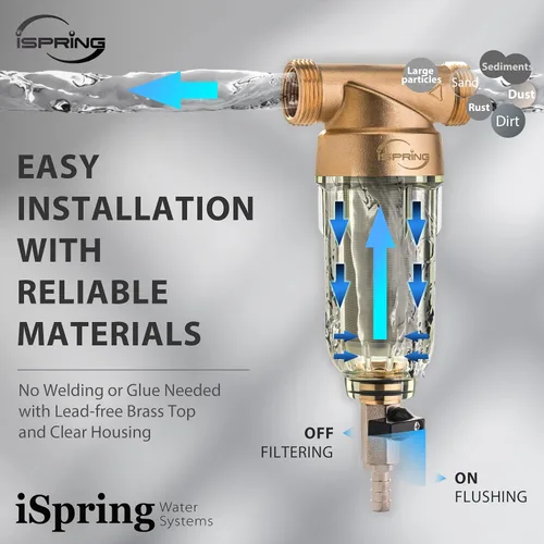 Vista 7 de iSpring WGB21BM Sistema de filtración de agua de 2 etapas para toda la casa, filtros reductores de manganeso de 10 x 4.5 pulgadas, puertos de 1