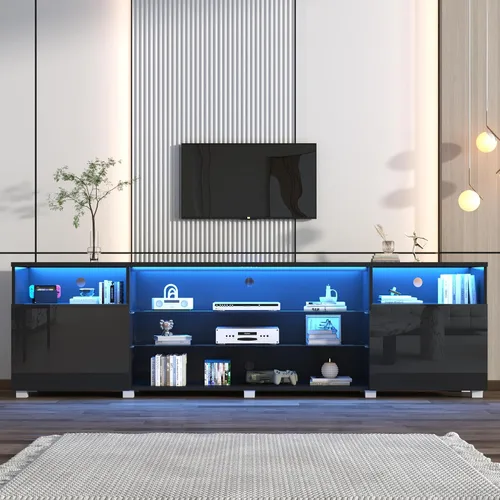 Vista 11 de St.Mandyu Soporte de TV LED para TV de 75/80 pulgadas, Mesa de Televisión Moderna Centro de Consola de Medios con Cajón y Luces LED, Centro