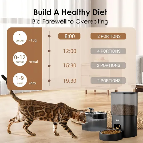 Vista 4 de Rywell - Alimentador automático para gatos y fuente de agua, dispensador de alimentos para mascotas con temporizador WiFi de 3 litros y dispensador