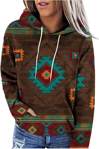 Vista 26 de Sudaderas con capucha azteca occidental para mujer, sudaderas de manga larga con gráficos vintage, camisetas de vaquera, ropa 2023