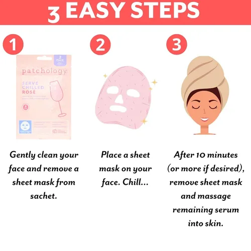 Vista 5 de Patchology Serve Chilled Rosé - Mascarilla Facial en Hoja Hidratante y Calmante con Ácido Hialurónico para una Piel Radiante, Tratamiento de Cuidado