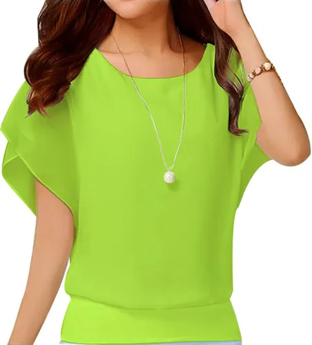 Vista 22 de VIISHOW - Blusa de gasa y de manga corta para mujer, estilo holgado y casual Negro