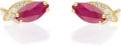 Vista 2 de Gin & Grace Pendientes de oro amarillo de 14 quilates con rubí y diamante natural (I1) para mujer.