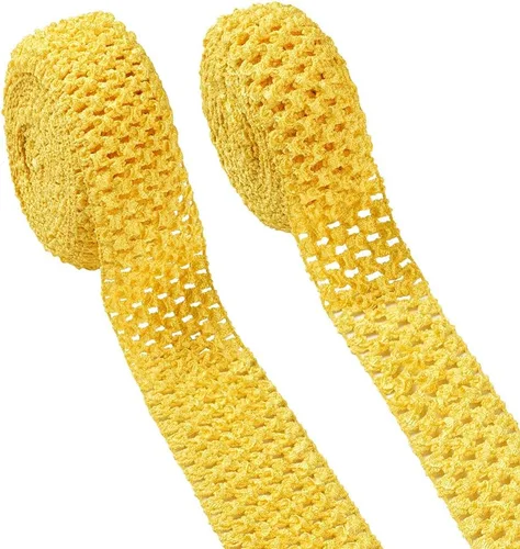 Vista 7 de KISSITTY 2 rollos de cintas elásticas de ganchillo de 10.93 yardas, de poliéster negro, banda elástica de ganchillo plano para envolver regalos