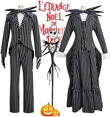 Vista 6 de Jack Skellington - Disfraz de pesadilla antes de Navidad, vestido de traje de rayas para cosplay de Halloween