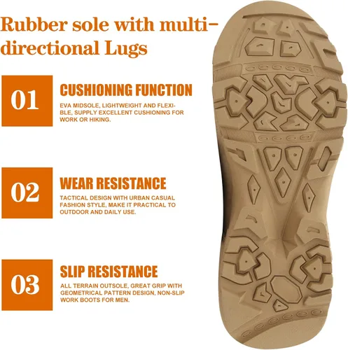 Vista 4 de QUNLON Botas tácticas militares para hombre, botas de combate transpirables, botas de trabajo militares de 8 pulgadas, con cremallera lateral, botas