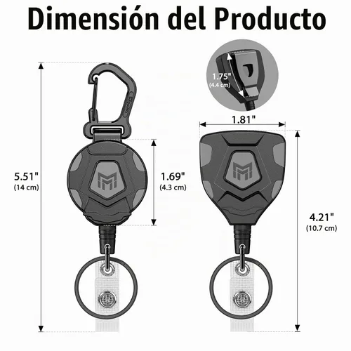 Vista 4 de MNGARISTA Llavero retráctil resistente, versión con clip de cinturón y versión con mosquetón, retracción de 9 oz, cuerda de acero de 80 cm, carrete