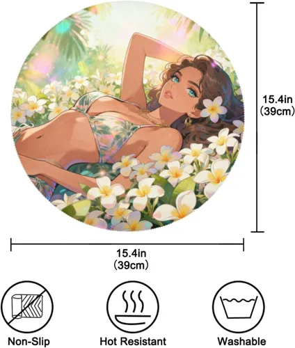 Vista 4 de Beauty Anime Sexy Girl Lying Round Reversible placemats Plate placemat Toddler Set of 4 15x15 in individuales