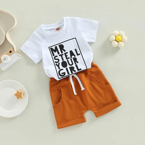 Vista 28 de Conjunto de ropa de verano para niños pequeños, 2 piezas, camiseta de manga corta con cintura elástica