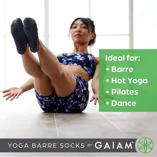 Vista 4 de Gaiam Calcetines antideslizantes con agarre de goma en los dedos para yoga y barré, accesorios para mujeres y hombres
