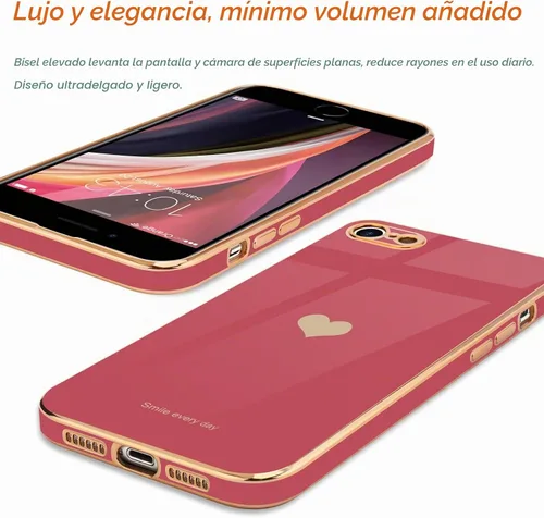 Vista 4 de Teageo Funda para iPhone SE 2020/2022, funda para iPhone 7/8, rubor Bright Blush