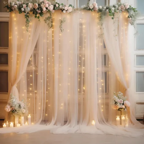 Vista 35 de Cortina de telón de fondo de tul negro de 10 x 10 pies con cadena de luces para fiestas, cortinas de fondo de fotos transparentes para bodas