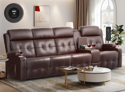 Vista 19 de Sofá reclinable, sofá reclinable con masaje de 3 plazas con gran capacidad de peso, sofá de dos plazas para RV con espacio libre con consola, USB